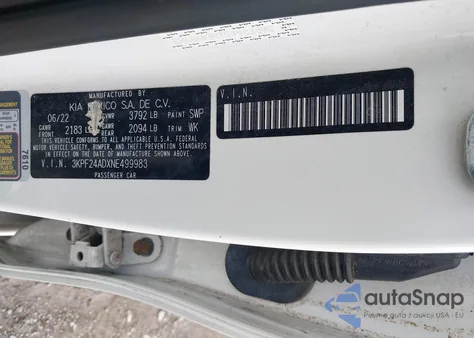 2022 Kia Forte Lxs из США, поврежденный, VIN 3KPF24ADXNE499983